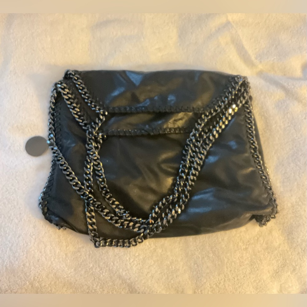 Never used - Black Vegan Stylish Purse with metal chain and matching coin purse.